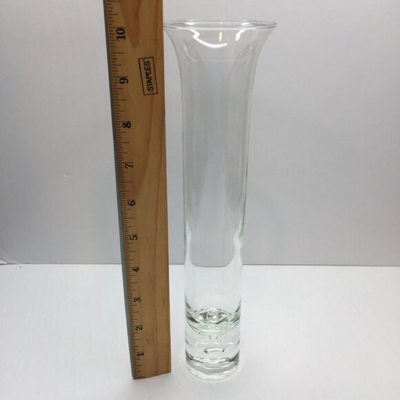 Vintage Set of 2 Clear Glass Bud Vases Flared Bubble Base 8" 10" Home Decor - Picture 9 of 16